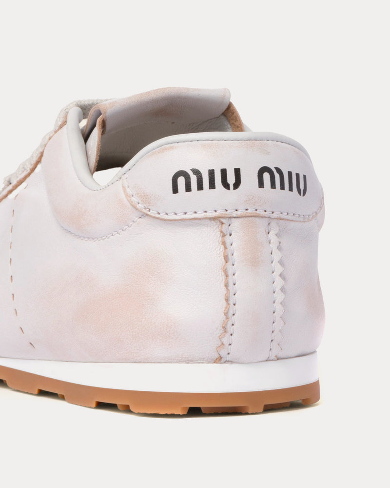 Miu Miu Plume Bleached Nappa Leather White Low Top Sneakers - 3