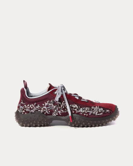 Miu Miu Bubble Embroidered Technical Fabric & Suede Burgundy Low Top Sneakers - 1