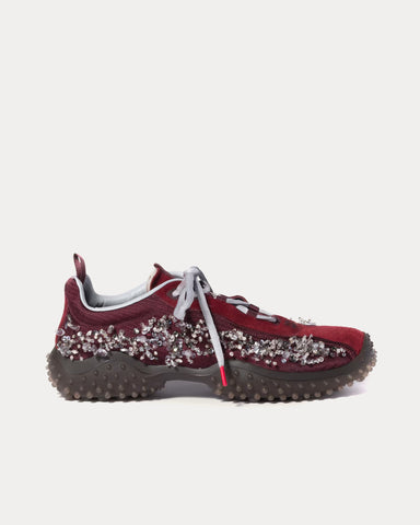 Miu Miu Bubble Embroidered Technical Fabric & Suede Burgundy Low Top Sneakers