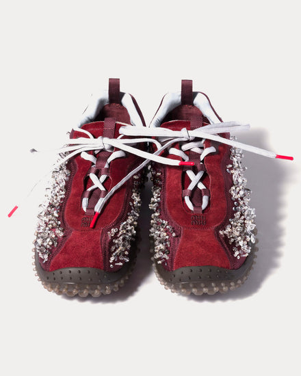 Miu Miu Bubble Embroidered Technical Fabric & Suede Burgundy Low Top Sneakers - 3