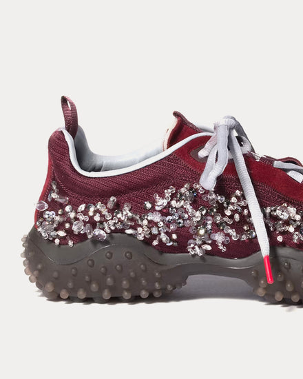 Miu Miu Bubble Embroidered Technical Fabric & Suede Burgundy Low Top Sneakers - 4