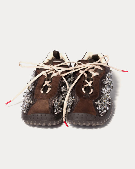 Miu Miu Bubble Embroidered Technical Fabric & Suede Dark Brown Low Top Sneakers - 2