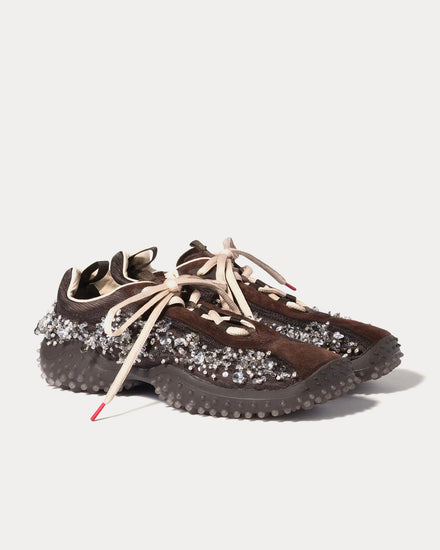 Miu Miu Bubble Embroidered Technical Fabric & Suede Dark Brown Low Top Sneakers - 3