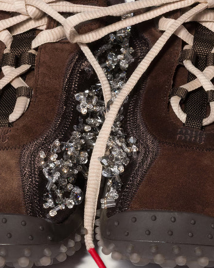 Miu Miu Bubble Embroidered Technical Fabric & Suede Dark Brown Low Top Sneakers - 5