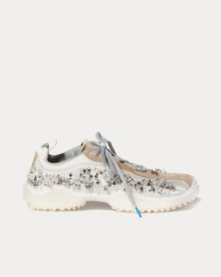 Miu Miu Bubble Embroidered Technical Fabric & Suede Ivory Low Top Sneakers - 1