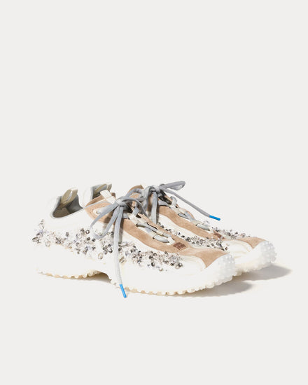 Miu Miu Bubble Embroidered Technical Fabric & Suede Ivory Low Top Sneakers - 3