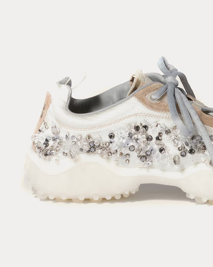 Miu Miu Bubble Embroidered Technical Fabric & Suede Ivory Low Top Sneakers - 4