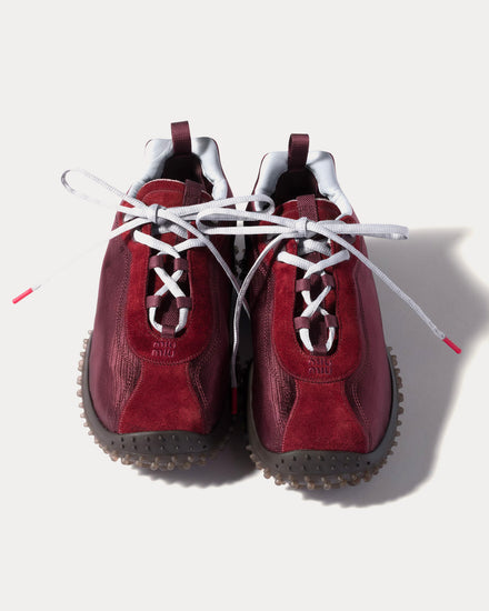 Miu Miu Bubble Technical Fabric & Suede Burgundy Low Top Sneakers - 2