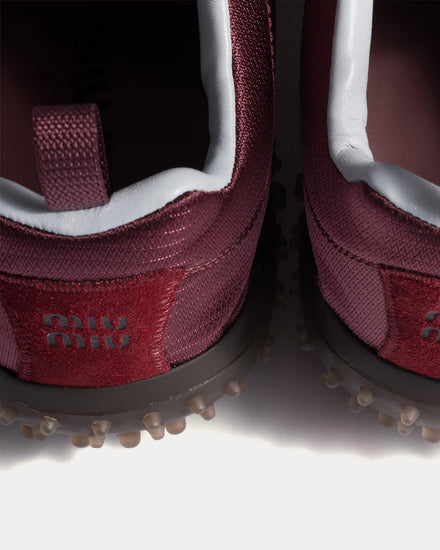 Miu Miu Bubble Technical Fabric & Suede Burgundy Low Top Sneakers - 5