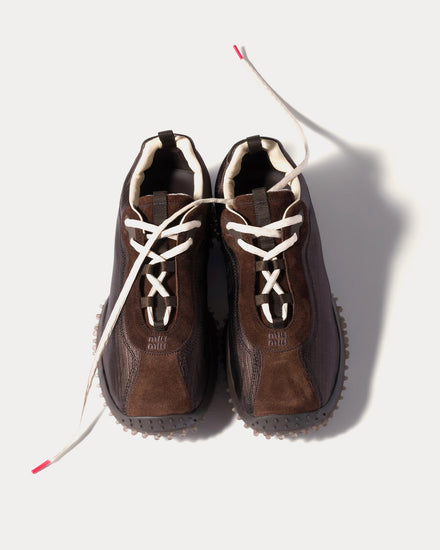 Miu Miu Bubble Technical Fabric & Suede Dark Brown Low Top Sneakers - 2