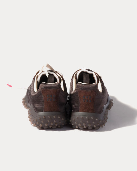 Miu Miu Bubble Technical Fabric & Suede Dark Brown Low Top Sneakers - 4