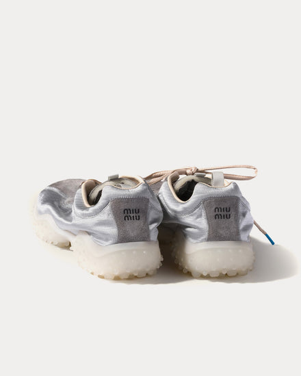 Miu Miu Bubble Technical Fabric & Suede Cloudy Grey Low Top Sneakers - 3