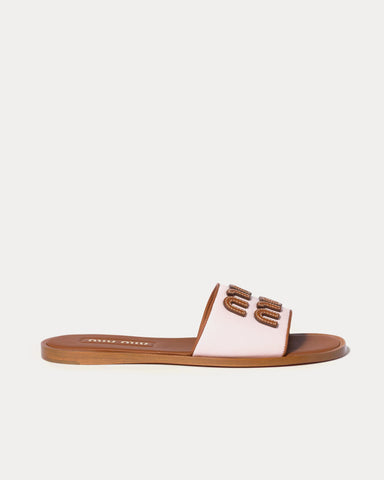 Miu Miu Canvas & Leather Peach/ Brandy Slides