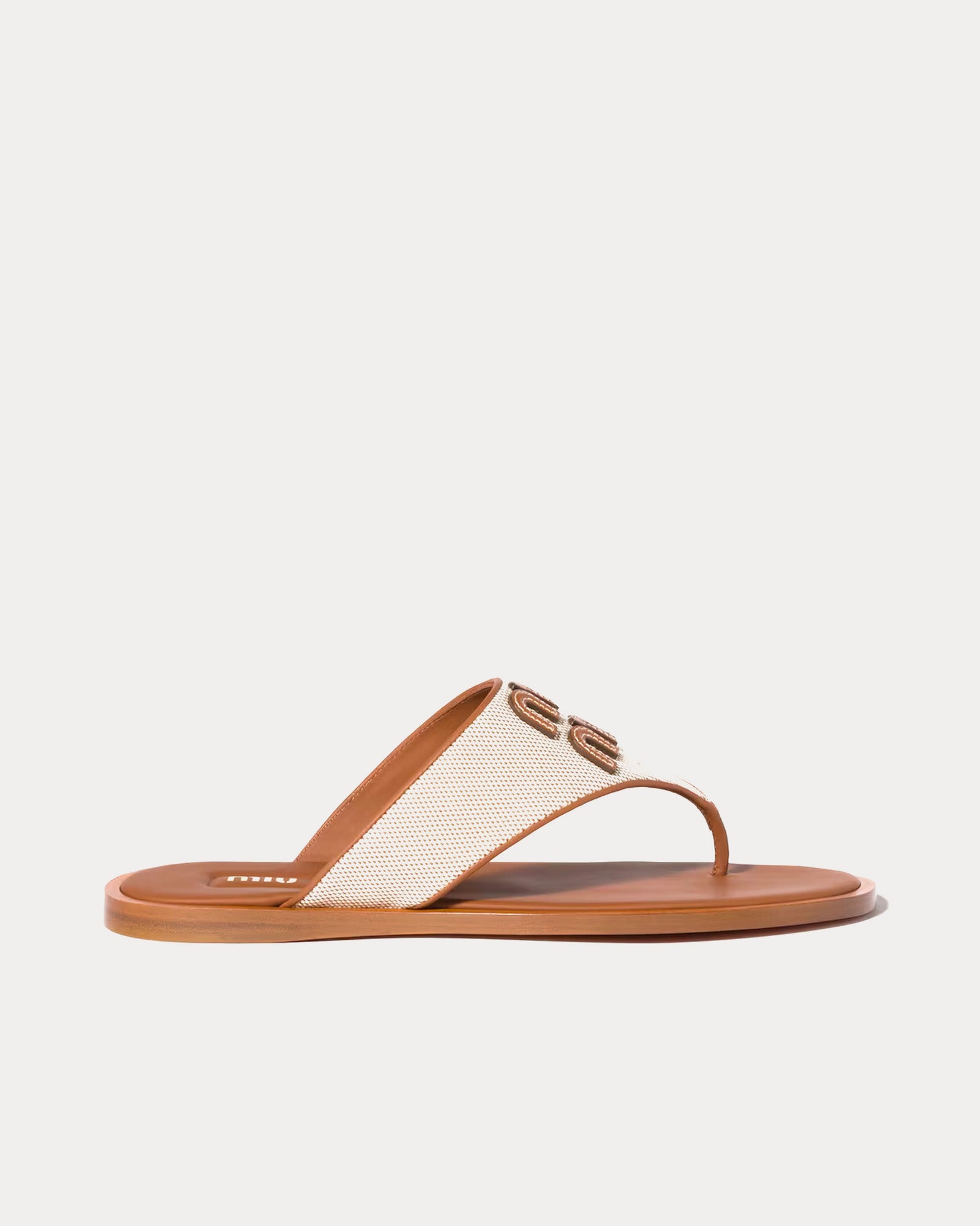 Miu Miu Women's Canvas & Leather Beige / Brandy Thong Sandals