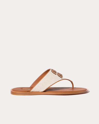 Miu Miu Canvas & Leather Beige / Brandy Thong Sandals