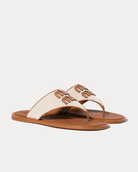 Miu Miu Canvas & Leather Beige / Brandy Thong Sandals - 3