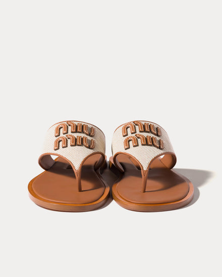 Miu Miu Canvas & Leather Beige / Brandy Thong Sandals - 4