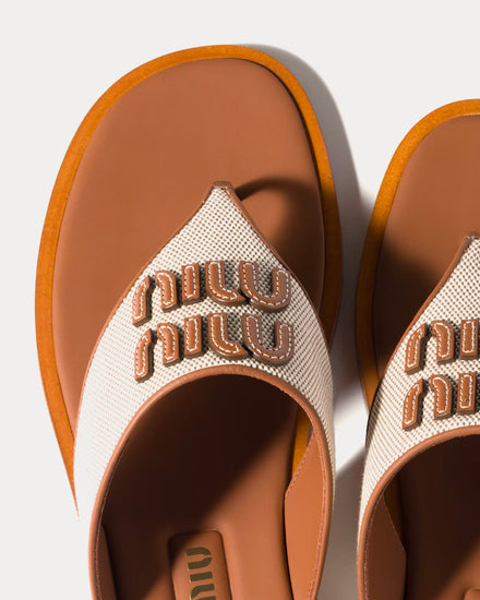 Miu Miu Women's Canvas & Leather Beige / Brandy Thong Sandals