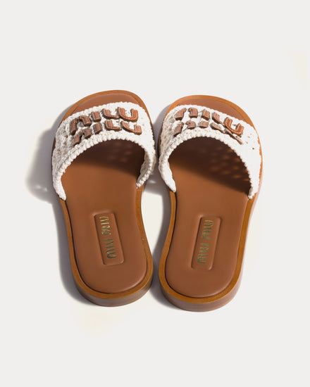 Miu Miu Crochet & Leather Ivory Slides - 3