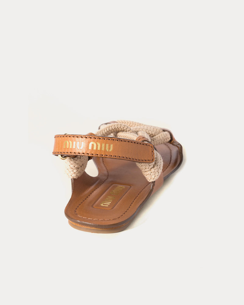 Miu Miu Flat Cord Natural Sandals - 3
