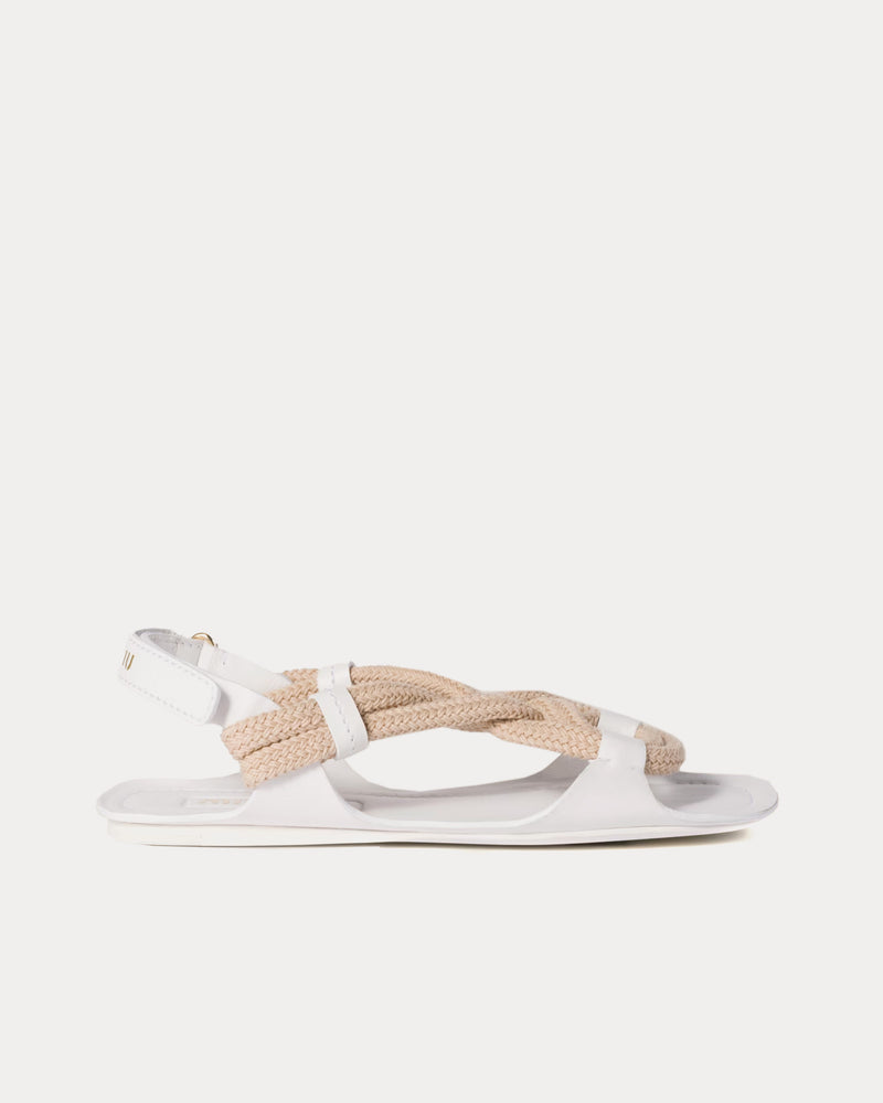 Miu Miu Flat Cord White Sandals - 1
