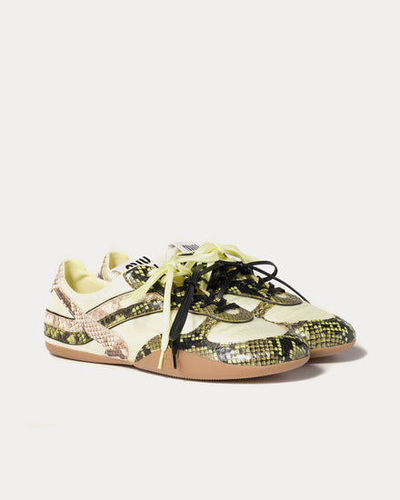 Miu Miu Gymnasium Technical Fabric & Python-Print Ayers Leather Pineapple Yellow / Fern Green Low Top Sneakers - 2