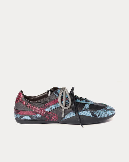 Miu Miu Gymnasium Technical Fabric & Python-Print Ayers Leather Slate Gray / Astral Blue Low Top Sneakers - 1
