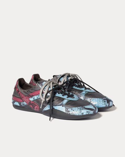 Miu Miu Gymnasium Technical Fabric & Python-Print Ayers Leather Slate Gray / Astral Blue Low Top Sneakers - 2