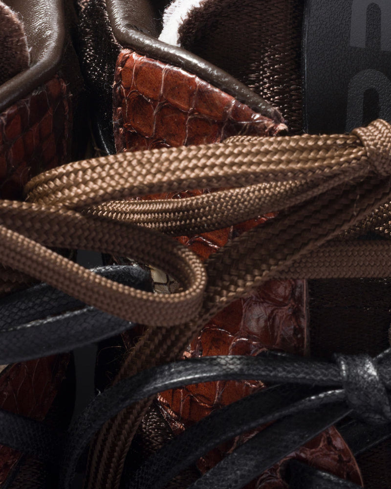 Miu Miu Gymnasium Technical Fabric & Python-Print Ayers Leather Dark Brown / Tobacco Low Top Sneakers - 3