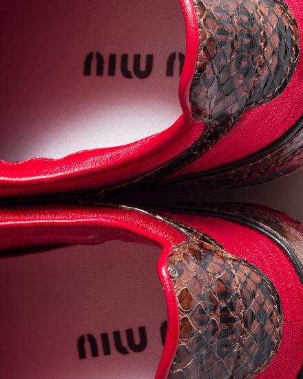 Miu Miu Gymnasium Technical Fabric & Python-Print Ayers Leather Red Low Top Sneakers - 3