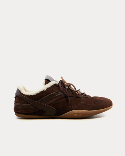 Miu Miu Gymnasium Suede & Shearling Brown Low Top Sneakers - 1