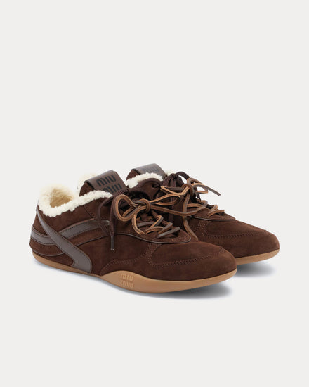 Miu Miu Gymnasium Suede & Shearling Brown Low Top Sneakers - 2