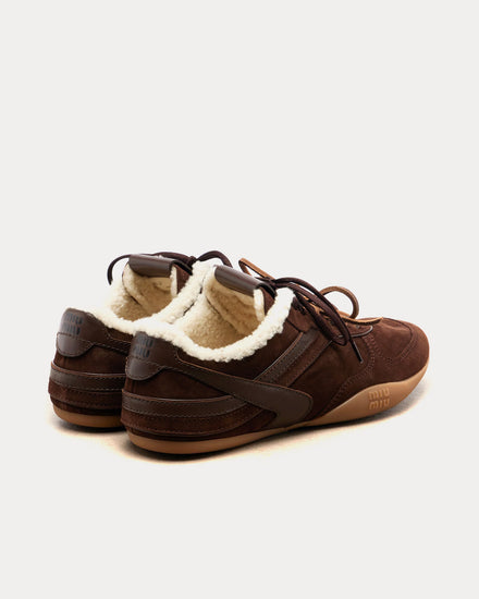 Miu Miu Gymnasium Suede & Shearling Brown Low Top Sneakers - 3