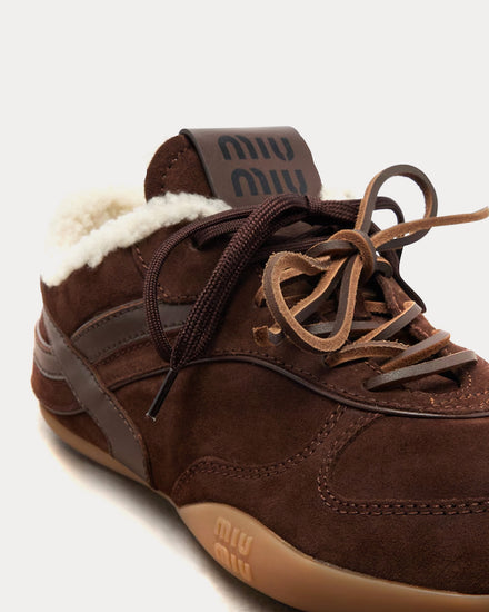Miu Miu Gymnasium Suede & Shearling Brown Low Top Sneakers - 5