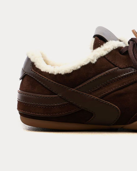 Miu Miu Gymnasium Suede & Shearling Brown Low Top Sneakers - 4