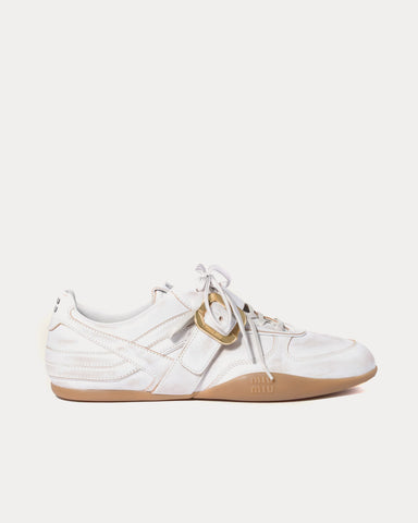Miu Miu Gymnasium with Strap & Buckle White Low Top Sneakers