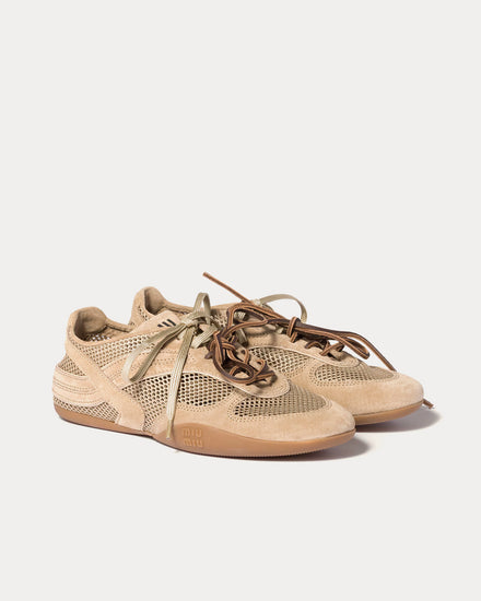 Miu Miu Gymnasium Mesh & Suede Desert Beige Low Top Sneakers - 2