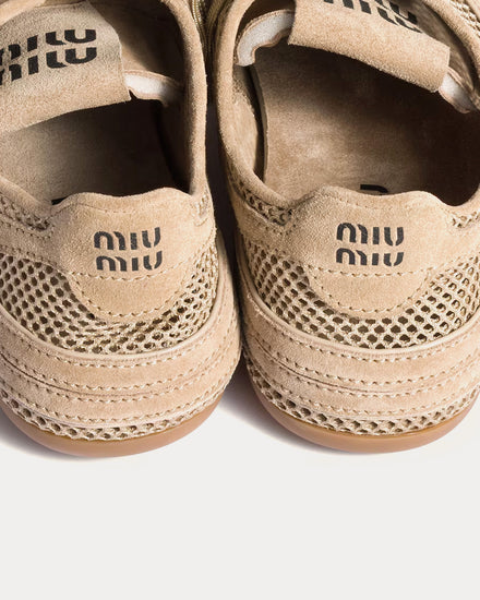 Miu Miu Gymnasium Mesh & Suede Desert Beige Low Top Sneakers - 3