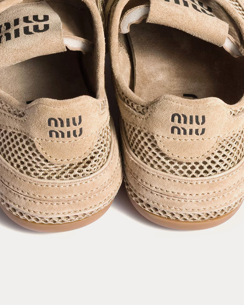 Miu Miu Women's Gymnasium Mesh & Suede Desert Beige Low Top Sneakers
