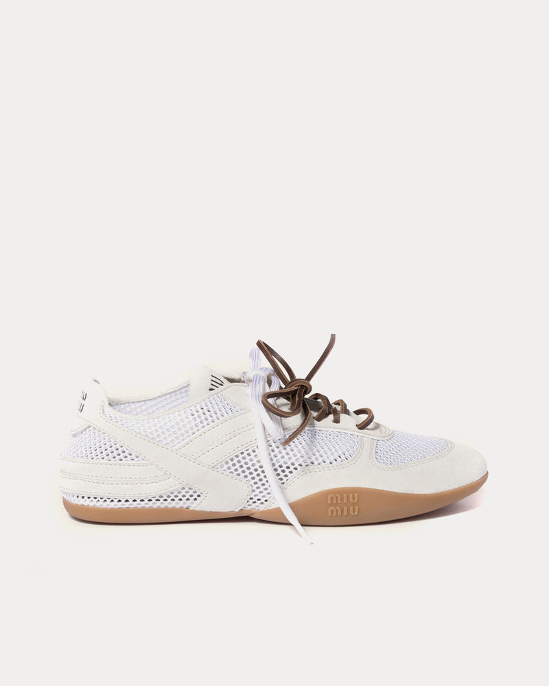 Miu Miu Women's Gymnasium Mesh & Suede White Low Top Sneakers