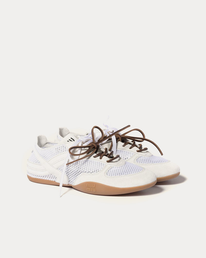 ⭐︎miu miu ⭐︎厚底メッシュ現行ロゴ白36.5 Miu Miu Women's Gymnasium Mesh & Suede White Low Top Sneakers