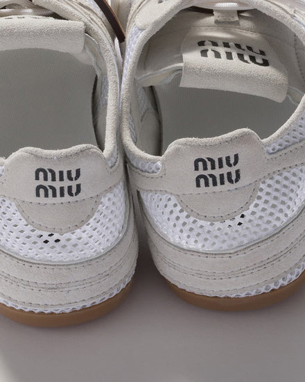 Miu Miu Women's Gymnasium Mesh & Suede White Low Top Sneakers