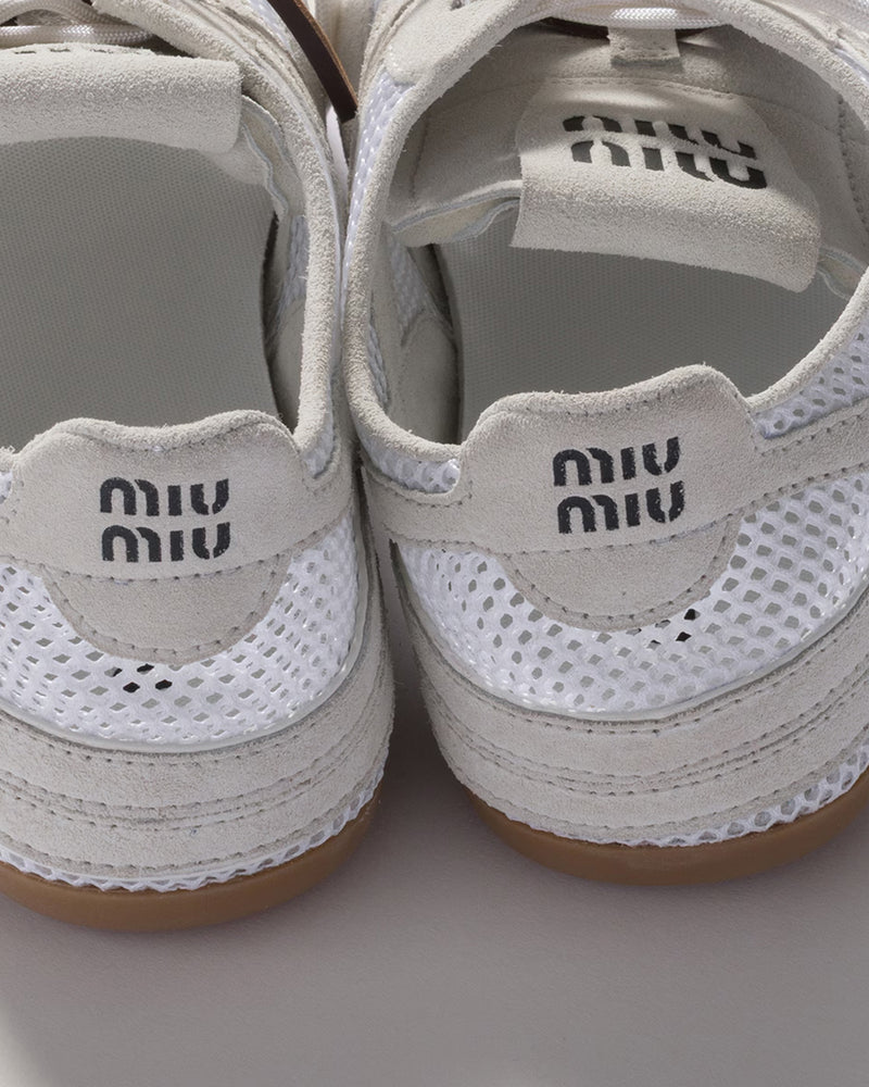 Miu Miu Women's Gymnasium Mesh & Suede White Low Top Sneakers