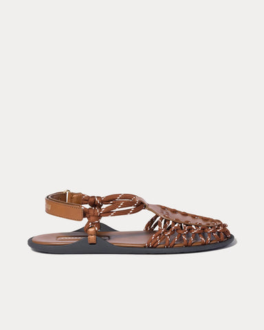Miu Miu Leather & Cord Hazelnut Brown / Tobacco Sandals