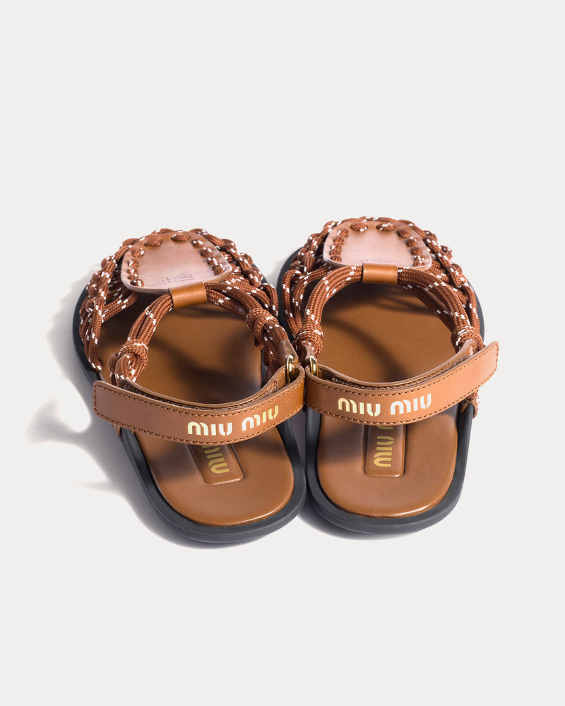 miu miu ブラウン カチューシャ Miu Miu Women's Leather & Cord Hazelnut Brown / Tobacco Sandals