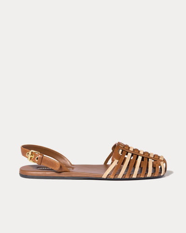 Miu Miu Nappa & Suede Leather Oak / Desert Beige Sandals