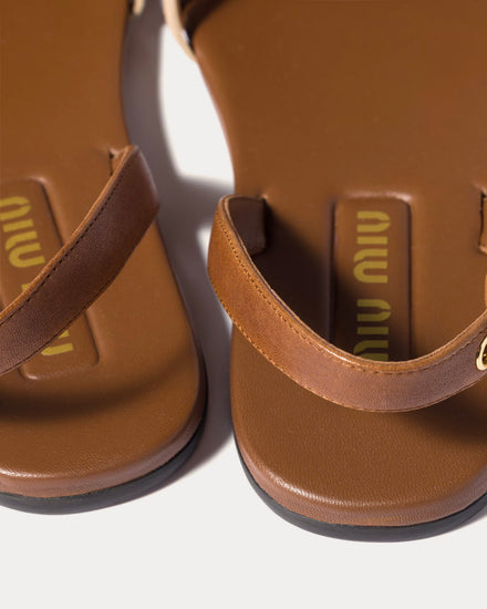Miu Miu Nappa & Suede Leather Oak / Desert Beige Sandals - 3