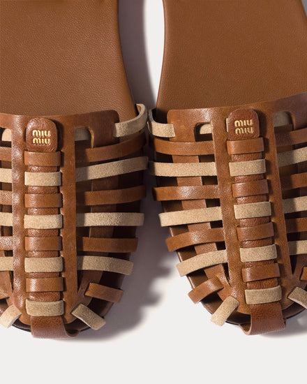 Miu Miu Nappa & Suede Leather Oak / Desert Beige Sandals - 4
