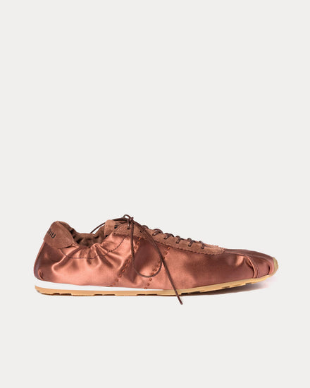 Miu Miu Plume Satin Cocoa Brown Low Top Sneakers - 1