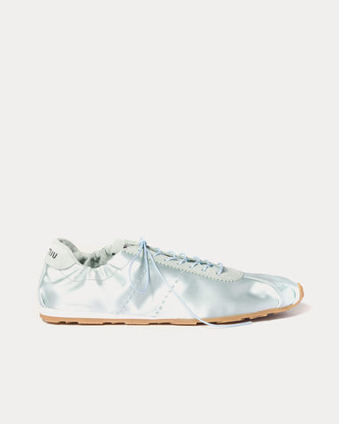 Miu Miu Plume Satin Powder Blue Low Top Sneakers
